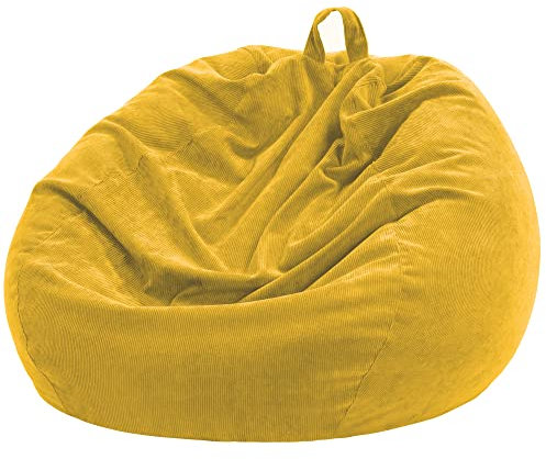 Nobildonna Housse de Pouf de 0,9 m (sans Remplissage) – Grande Housse de Pouf de Rangement pour Animaux en Peluche Lavable en Velours côtelé de qualité supérieure pour Adultes, Enfants, Jaune foncé