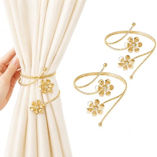 FOMIYES 2 Stücke Raffhalter Vorhang Raffhalter Krawatte Metall Blumen Gardinenhalter Gardinen Halter Fenster Vorhanghalter Gardinenhalter Schnallen Schlafzimmer Kinderzimmer Deko