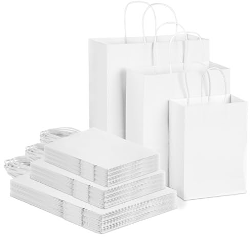 45stk weiß Papiertüten mit Henkel, Gemischte Größen Papiertragetaschen, Perfekte Kraftpapiertüten für Business, Einkaufstaschen, Einzelhandelstaschen, Partytüten, Geschenktüten, Merchandise-Taschen