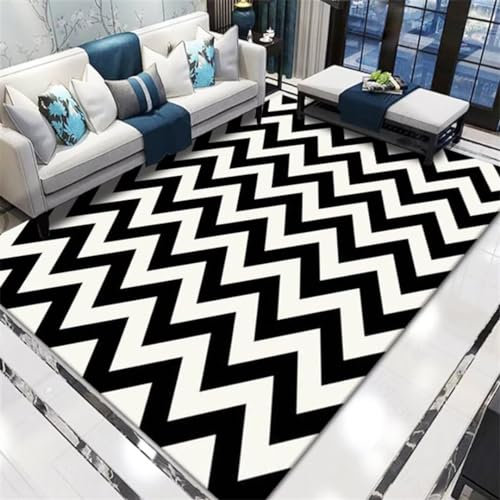 Kunsen Wohnzimmer deko modern Geometrisches, Schlichtes, modisches Wohnzimmer in Weiß teppichläufer Schwarz Flickenteppich Wohnzimmer deko160X230CM
