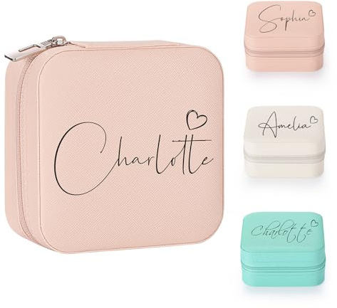 SPETYORT Personalised Jewellery Box for Women, Travel Jewellery Organizer with Name and Heart, Mini Jewellery Travel Case for Rings, Necklaces, Earrings, Personalised Gift for women
