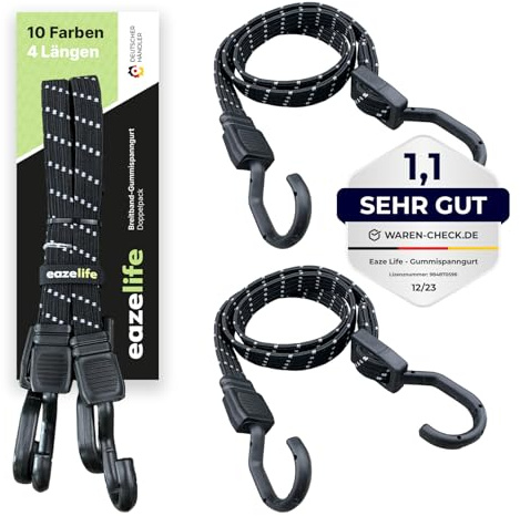 Eaze Life Lot de 2 Sangles de Tension en Caoutchouc, réglables, réfléchissantes, extenseur à Large Bande avec Crochets métalliques, Robustes, pour Voitures, vélos et activités de Plein air (10 couleu