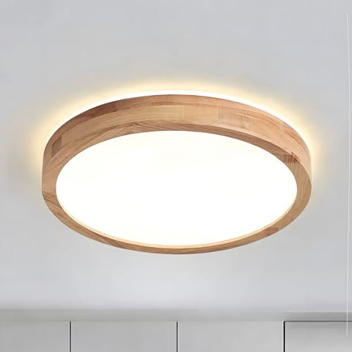 WayLuoung Plafonnier LED En Bois | Ø30cm 4500K 1620Lm 18W | Plafonnier Rond En Bois Naturel À 360°, Chambre À Coucher, Salon, Chambre D'Enfant, Cuisine, Salle À Manger, Maison, Bureau (Blanc Neutre)
