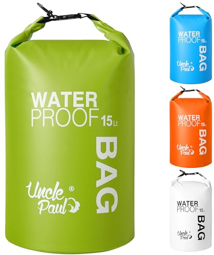 Uncle Paul Trockentasche für Boote – wasserdichte Tasche für Outdoor, Driften, Bootfahren, Kajakfahren, Angeln, Rafting, Schwimmen, Camping, Kanufahren, Surfen, laubgrün, 15 Literes(3.3 uk gal