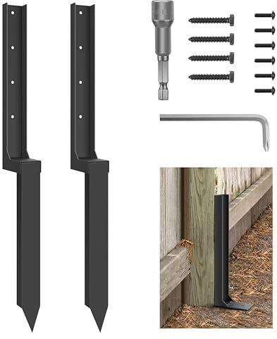 ArlinaL Kit de reparación de postes de valla gruesos, estacas de anclaje de poste de valla, paquete de 2 estacas de reparación de postes de valla de acero resistente para postes de valla de madera