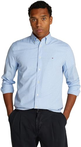 Tommy Hilfiger Uomo Camicia Flex Poplin Gingham Regular Fit, Multicolore (Sweet Blue/Optic White), S