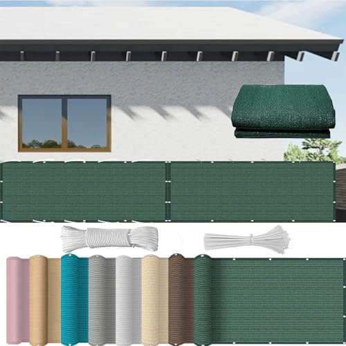 Balkon Sichtschutz Balkonabdeckung 85 x 1000 cm Blickdicht, Uv-Schutz, Windfest, Ohne Bohren, Viele Größe Und Farben Balkonfächer Balkon Sichtschutz mit Ösen Kabelbinder für Zaun, Armeegrün