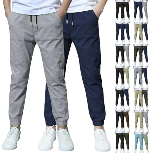 XCXC 2er-Pack Jogginghose Jungen Baumwoll-Leinen Hose Kinder Locker geschnittene Freizeithose mit Kordelzug und elastischen Bündchen Trainingshose Cargohose Miederhose Outdoorhose