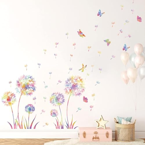 KAIRNE Große Pusteblume Wandtattoo Bunt Löwenzahn Mädchen Kinderzimmer Deko