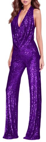 Mymyguoe Pailletten Overall Damen Schulterfrei Jumpsuit Cocktail Party Festlich Overalls Hosenanzug Sexy Onesie Festlich Outfit Neckholder Rückenfrei Freizeitanzug Einfarbi Lang Romper