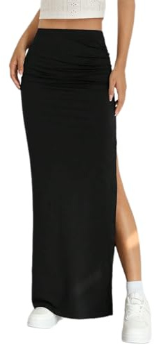 GORGLITTER Women's High Split Ruched Pencil Maxi Skirt Long Bodycon Skirts