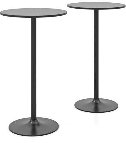COSTWAY 2-in-1 Bar Table Set of 1/2, 56cm/101cm Height Adjustable Coffee Table with Detachable Pole & Metal Base, 60cm Round Cocktail Dining Table for Dining Room, Restaurant, Kitchen (2, Black)