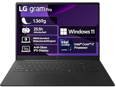 LG Gram Pro 2025 Computer portatile da 17, con Intel Core Ultra 7, 16 GB di RAM, SSD 1 TB, Intel Arc Graphics, Windows 11 Home, Bluetooth 5.4, 2 x Thunderbold 4, nero