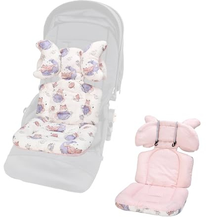 Baby Pushchair Seat Liners,Removable Stroller Cushion Seat Liner,Universal 100% Cotton Pram Insert Pad,Pushchair Seat Covers Thick for Pram Buggy Baby Carriage,Toddler Infant(Fox+Pink Dots)