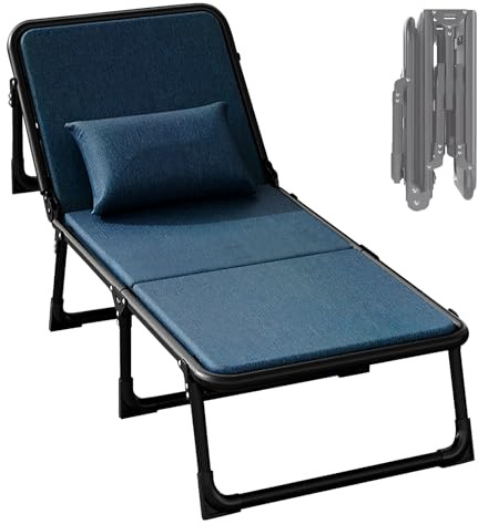 Klappbett 68x190 Camping mit 6 Verstellbaren Rückenlehnen Reisebett Erwachsene Klappbar für Freizeit zu Hause, Nickerchen im Büro, Krankenhauspflege Tragfähigkeit 220kg(Blue,180 * 56 * 30cm)