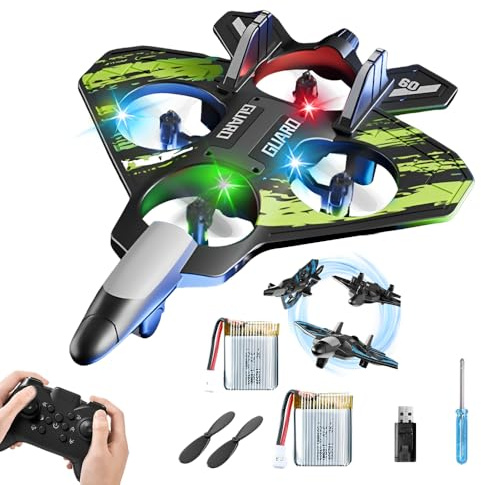XPJBKC Avion RC, 2,4 GHz Avion Télécommandé Enfant avec LED et Technologie Anti-Chute, Hélicoptère, Quadricoptère pour Adultes et Enfants, Drone Acrobatique avec Sensibilité Gravitationnelle, Vert
