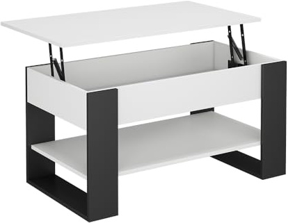 Vicco Couchtisch Lifto, Weiß/Anthrazit, 92 x 51 cm | mit Liftfunktion, mit höhenverstellbarer Tischplatte und stabilem Untergestell