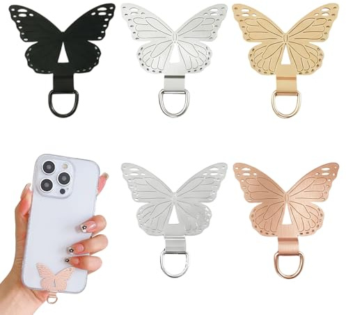 Eclove 5Pcs Universal Phone Tether Tabs, Ultra-thin Butterfly Shape Phone Lanyard Tab, Stainless Steel Patch, Smartphone Anti-theft Universal Phone Strap Connector