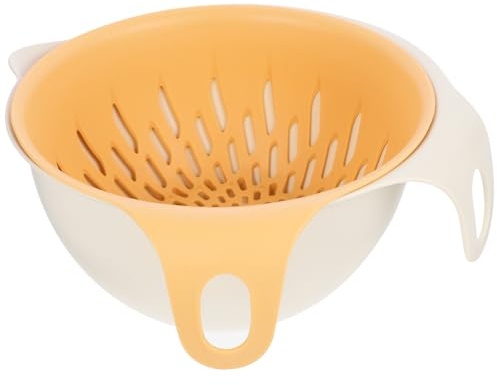 Veemoon Colador de Fruta de Plástico Doble Capa Pequeño, Cesta para Escurrir Verduras de Cocina, Recipiente Drenante de Plástico Color Amarillo, Utensilio para Hogar y Picnic