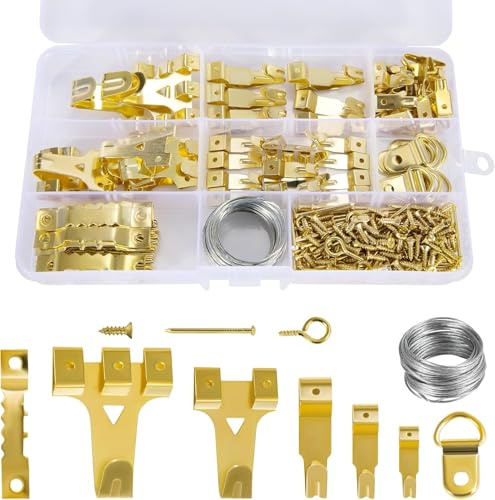 Gancho de Fotos de Metal 282 Piezas Colgador para Cuadros Kit Gancho Diente de Sierra Tornillos Anillo en D Clavos para Colgar Cuadros Espejo Punto de Cruz