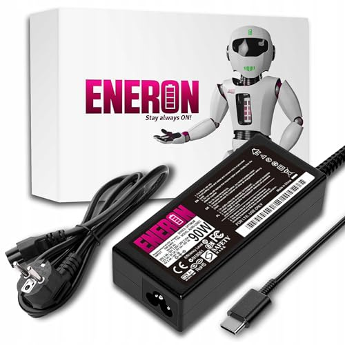 ENERON 90 W universell strömförsörjning USB-C-laddare 90 W 20 V 4,5 A med 2,6 m kabel, snabbladdning Power Delivery för bärbar dator, telefon, surfplatta, svart