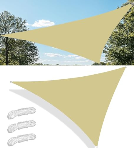 Tenda a Vela Parasole Vele Ombreggianti Impermeabile Triangolare Vele Parasole da Giardino Protezione Solare Schermo UV con funi di Tensione per Terrazze Balconi 3x3x2M Sabbia