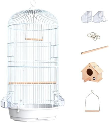 Large Round Bird Cage for Parrots - Double-layer Travel Carrier Aviary for Cockatiels, Parakeets, and Canaries - Durable & Spacious Design (5 pieces)
