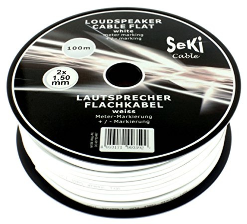 Seki 312644 cavo per altoparlante, Piatto 2 X 1,5 mm², 100 m Bianco