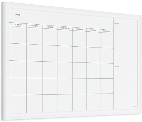 U Brands Magnetic Dry Erase Calendar White Board, 30 x 20, White Wood Style Frame, Includes Magnets