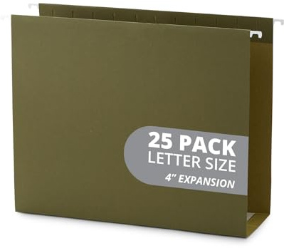 Blue Summit Supplies Carpetas colgantes de capacidad extra, 25 carpetas colgantes reforzadas, expansión resistente de 4 pulgadas, tamaño carta, diseñadas para archivos y gráficos voluminosos, tamaño