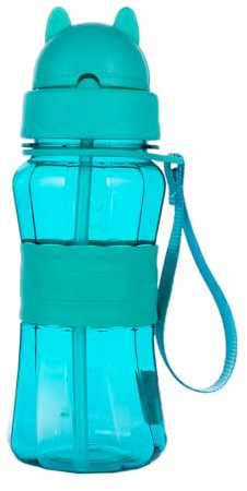 Sigdio Trinkflasche Strohhalm Kinder Strohhalmtrinkflasche Kinder BPA frei Auslaufsicher für Kindergarten und Outdoor-Aktivitäten (Hellblau)