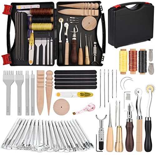 50 Pcs Leather Tool Kit, Leather Working Kit Leatherworking Tools Supplies
