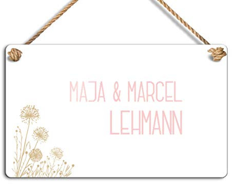Schöne Türschilder für die Haustür | bedruckt mit Ihrem Wunschtext - UV-Druck/mit Kordel 20x12 cm bedruckte Namensschilder Klingelschilder mit Namen Herzlich Willkommen
