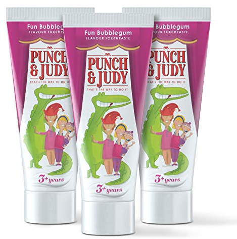 Punch & Judy Kids Toothpaste - Fun Bubblegum Flavour, 3+ Years, Fluoride, Sugar Free (3 x 50ml)