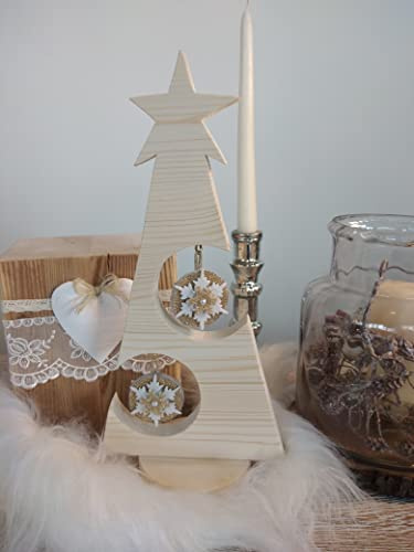 Albero di Natale in Legno di Abete Spazzolato con Palline Natalizie in Feltro e Punta a Stella, Elefatti a Mano, Artigianale, Idea Regalo Inverno, Accessori Decorativi, 16cmx34cm