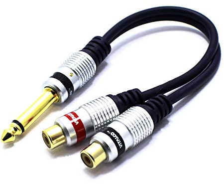 VITALCO Adapter 6.3mm Mono Klinke TS auf 2X Cinch Buchse Audio 2X RCA Weiblich auf Klinkenstecker Männlich Stereo Kabel Kupplung