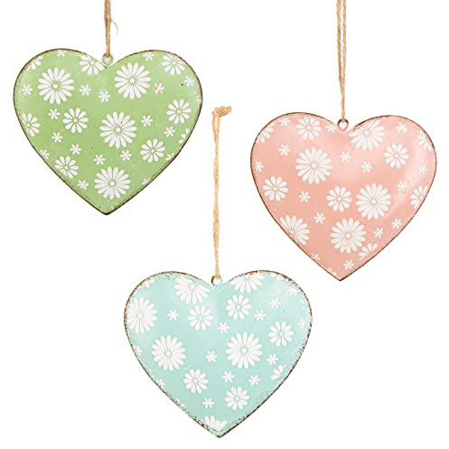 3 Herzanhänger rosa 11 cm Metall – Wohnaccessoire Ganzjahr | Liebe Familie Freundin klassischer Hingucker Geschenk