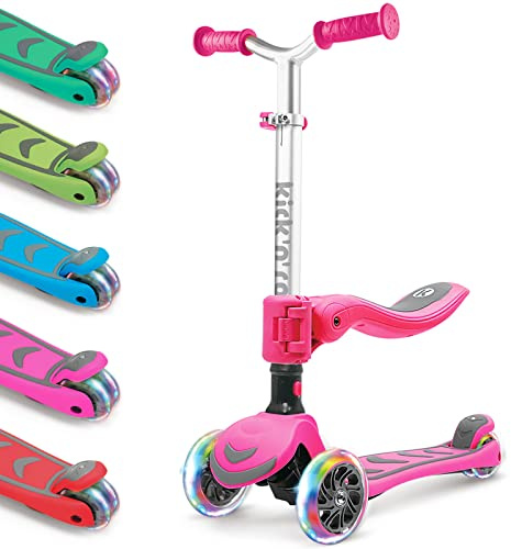 Kicknroll Kinder Roller 3 Jahren, Faltbare Scooter, 4 Verstellbare Höhe, 3 LED-Räder, Anti-Rutsch-Deck 50KG, Kinderroller 2-in-1 mit Sitz Outdoor-Sportspielzeug Geburtstagsgeschenk für Jungen Mädchen