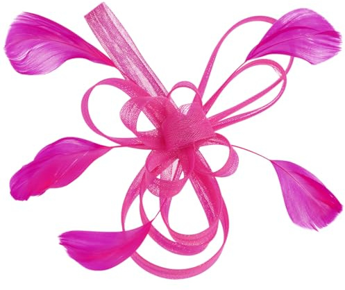 Minkissy Fascinator Hair Clip for Women Hot Pink Fascinator Clip Brooch Mesh Flower Headpiece 1920s Flapper Accessories for Wedding Cocktail Derby Tea Party Headband (Rose Red)