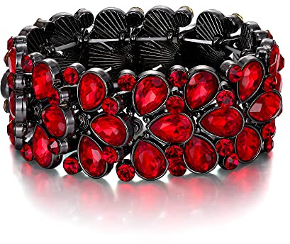 EVER FAITH Armband Art Deco Schmuck für den Abschlussball, rundes österreichisches Kristall 3 lagiges Teardrop Stretch Armkette für Damen