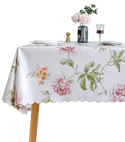 LIBERECOO Premium Floral Vinyl Tablecloth Set - Waterproof Oilproof PVC Table Cover for Rectangle Tables- Heavy-Duty Indoor/Outdoor Use (52 x 90“ Rectangular)