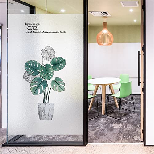 Fensterfolie Selbsthaftend Sichtschutz Glasfolie Wärmeisolierung Sonnenschutzfolie, Anti-UV Statische Fensterfolien für Zuhause und Büro Grüne Pflanze 45x300 cm