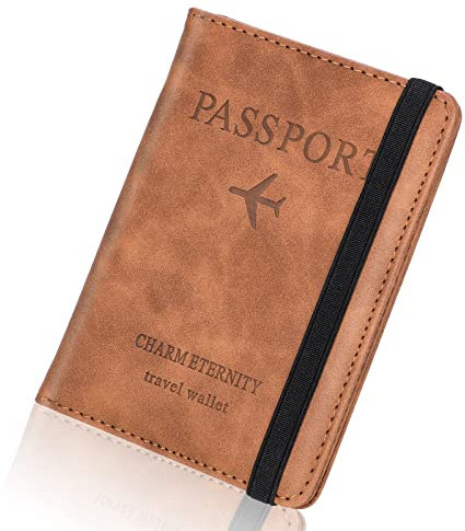 Larkumio Reisepasshülle, Reisepass Hülle Passport Cover mit RFID Blocker, PU-Leder Reisepass Tasche für Damen und Herren Urlaub Zubehör Travel Organizer (Kamel)