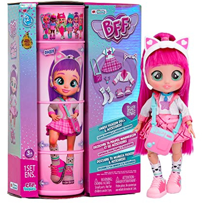 BFF BY BEBÉS LLORONES S2 Daisy | Muñeca Fashion Coleccionable con Pelo Largo, Ropa de Tela y 9 Accesorios - Juguete Regalo para niñas y niños +5 Años