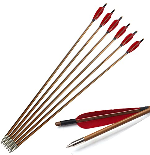 Frecce di bambù da 33 pollici Tiro con l'arco Frecce da Caccia Albero della Freccia di Bambù Frecce di Bambù Tradizionali per arco Lungo Ricurvo (7mm)
