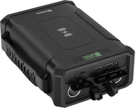 Sandberg Survivor Powerbank 8in1 96000, Capacité Extrême, Recharge sans Fil, USB-C, Sortie Allume-Cigare 12V/15A, Sortie CC pour Ordinateur Portable, Chargeur Rapide, Lampe De Poche