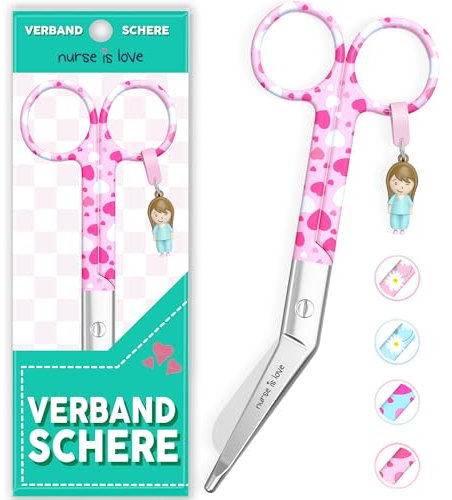 Nurse is Love Forbici Infermiere | Forbici Infermiera per Bendaggio | Forbici infermiera Curve, Punta Arrotondata. Rafforza Il Tuo Kit Pronto Soccorso, Infermiere Accessori. Colore Cuori rosa
