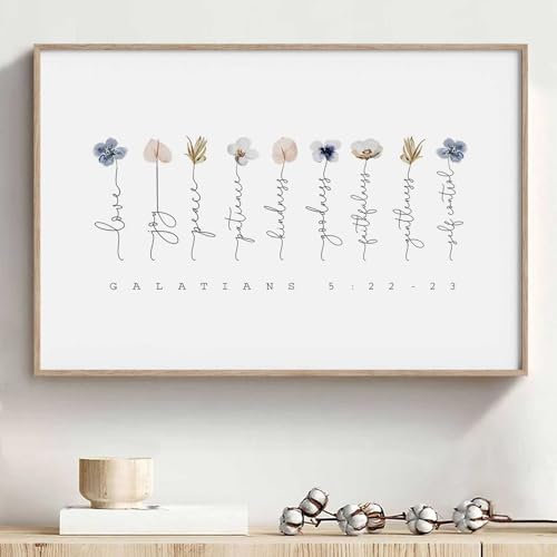 Galatians 5 22-23 Wall Art Fruit of the Spirit Picture Floral Scripture Wall Art Minimalist Flower Posters Bible Verse Quotes Plant Floral Pictures Modern Flower Poster for Living Room 16x24in