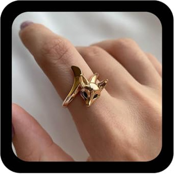 Inilbran Boho Fuchs Offene Ringe Vintage Tier Fuchs Ringe Gold Fuchsschwanz Ringe Fuchs Einstellbar Stapeln Ring Schmuck Für Frauen Und Mädchen