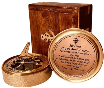 Anniversary Sundial Gift for Him or Her Sundial Clock Compass - Unique Gift for Husband or Wife, Men 1st Wedding Anniversary 50th 40th 25th 20th Year Celebration (Anniversary Sundial Wood Box)